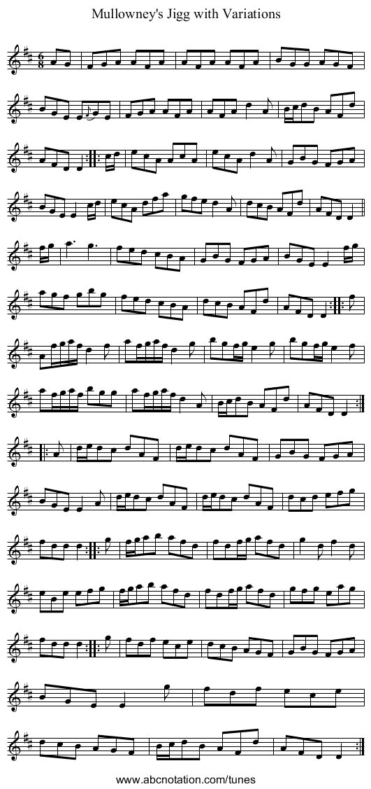 Mullowney's Jigg with Variations - staff notation