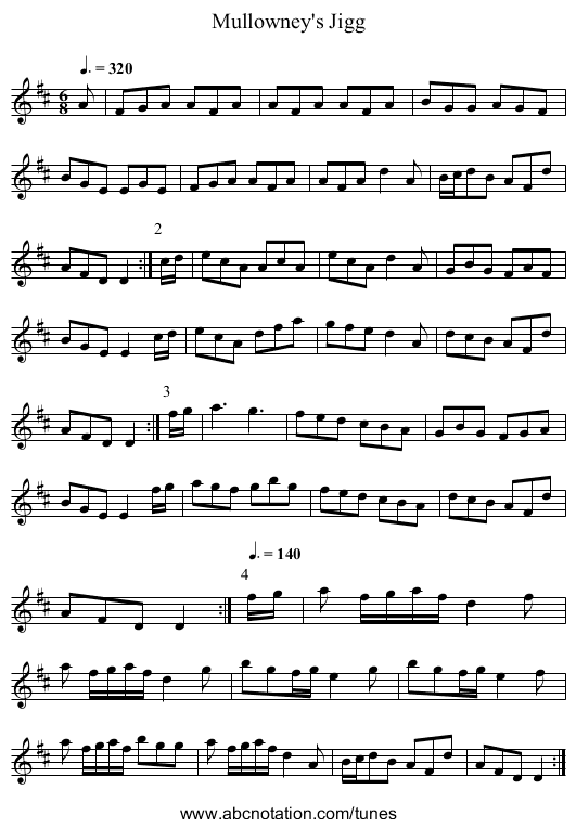 Mullowney's Jigg - staff notation