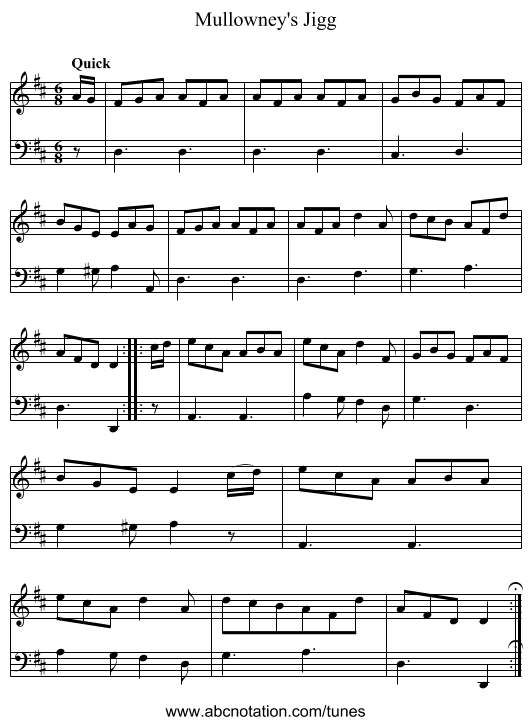 Mullowney's Jigg - staff notation