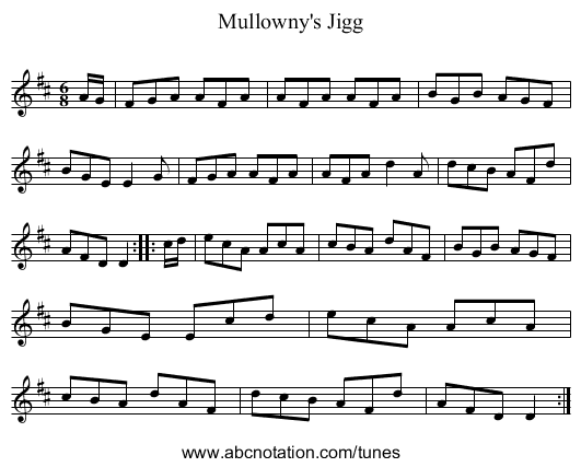 Mullowny's Jigg - staff notation