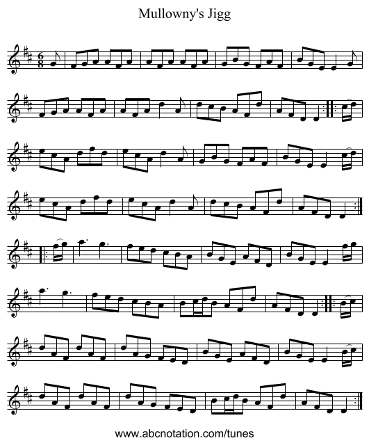 Mullowny's Jigg - staff notation