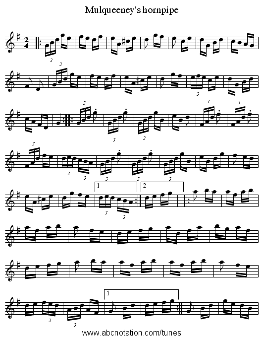 Mulqueeney's hornpipe - staff notation