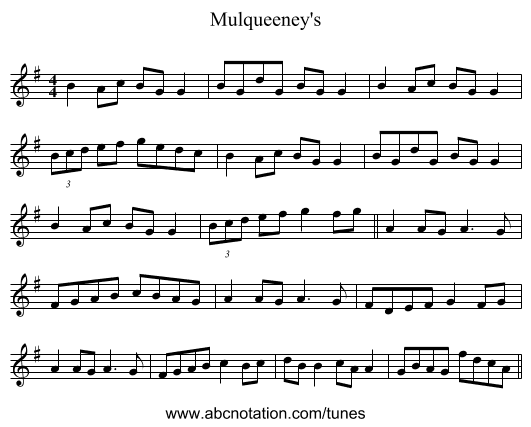 Mulqueeney's - staff notation