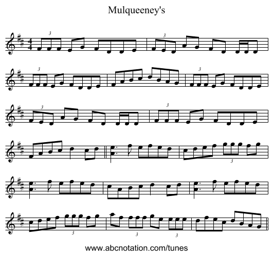 Mulqueeney's - staff notation