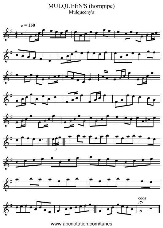 MULQUEEN'S (hornpipe) - staff notation