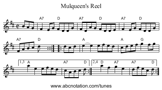 Mulqueen's Reel - staff notation