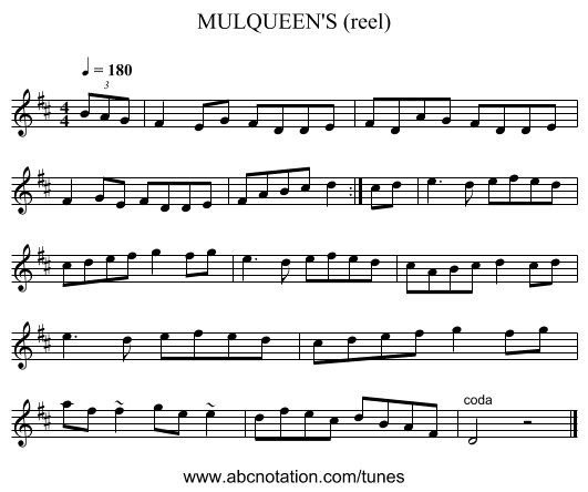 MULQUEEN'S (reel) - staff notation