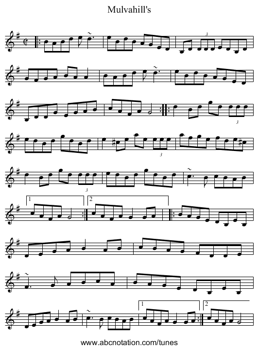 Mulvahill's - staff notation
