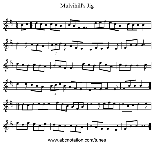 Mulvihill's Jig - staff notation