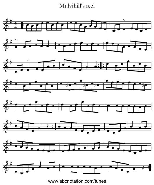 Mulvihill's reel - staff notation