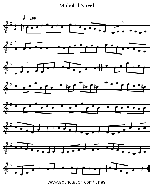 Mulvihill's reel - staff notation
