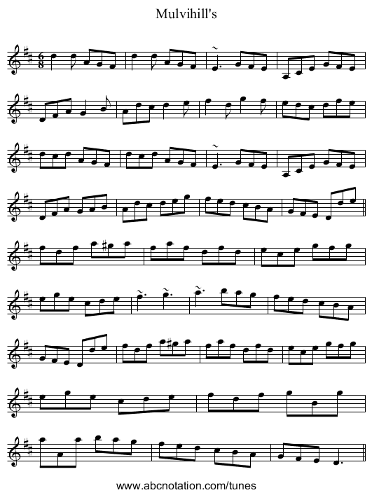 Mulvihill's - staff notation