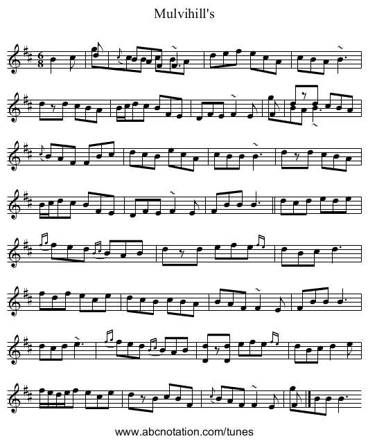 Mulvihill's - staff notation