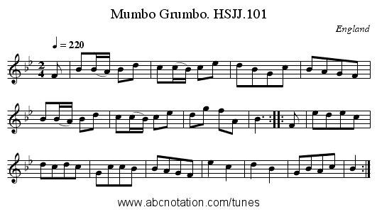 Mumbo Grumbo. HSJJ.101 - staff notation