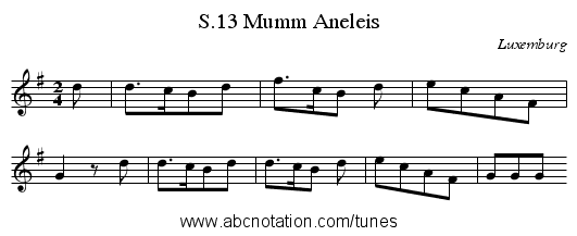 Mumm Aneleis, S.13 - staff notation