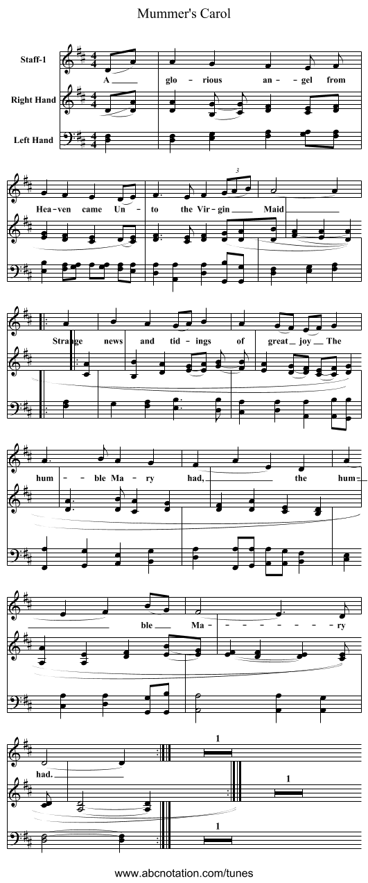 Mummer's Carol - staff notation