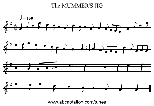 MUMMER'S JIG, The - staff notation