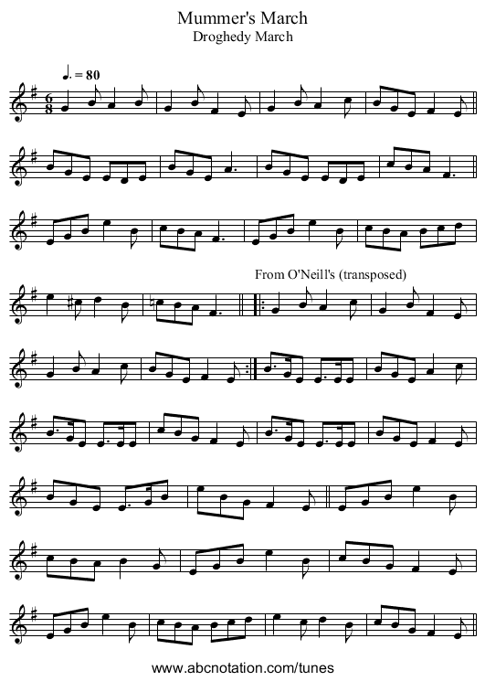Mummer's March - staff notation
