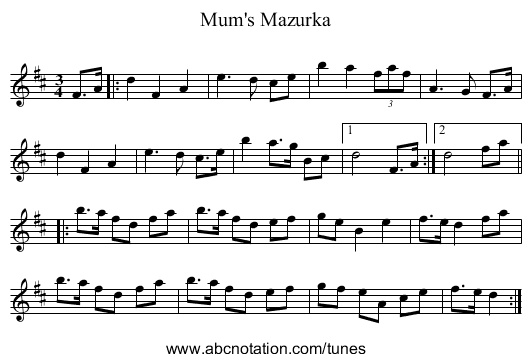 Mum's Mazurka - staff notation