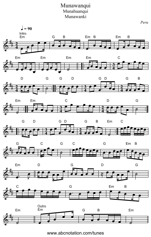 Munawanqui - staff notation