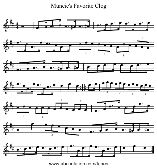Muncie's Favorite Clog - staff notation