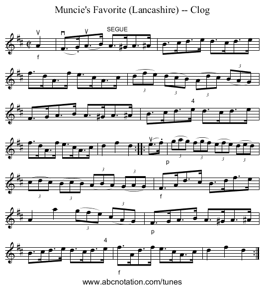 Muncie's Favorite (Lancashire) -- Clog - staff notation
