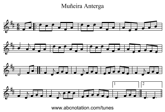Muñeira Anterga - staff notation