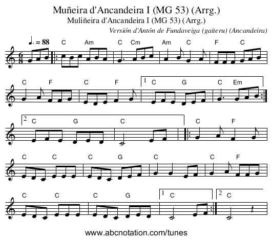 Muñeira d'Ancandeira I (MG 53) (Arrg.) - staff notation