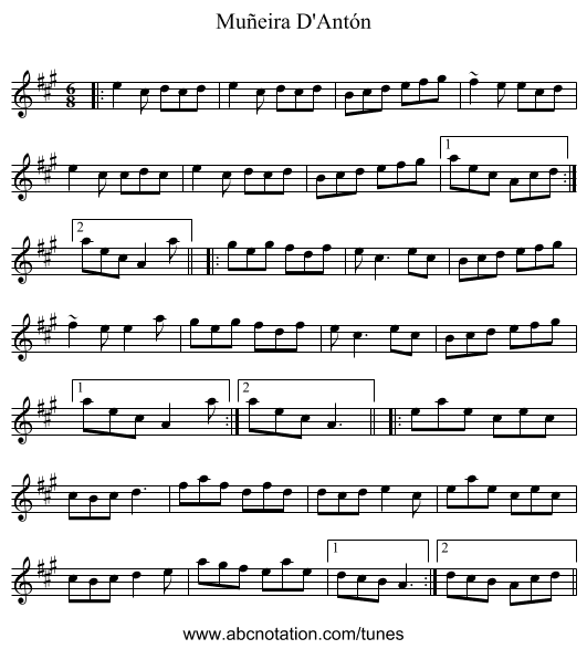 Muñeira D'Antón - staff notation