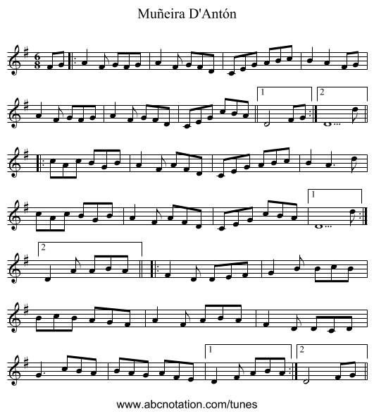 Muñeira D'Antón - staff notation