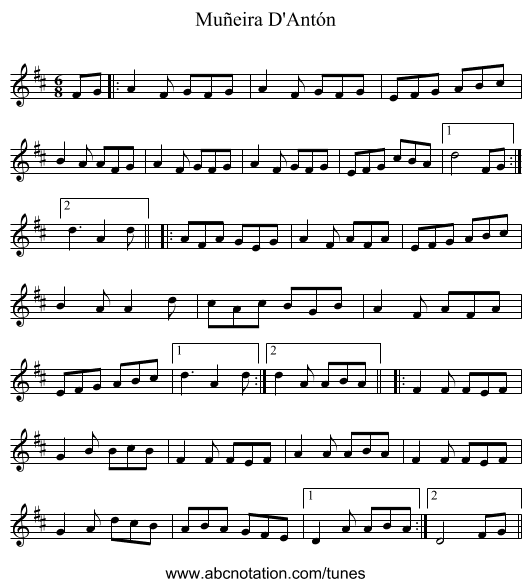 Muñeira D'Antón - staff notation