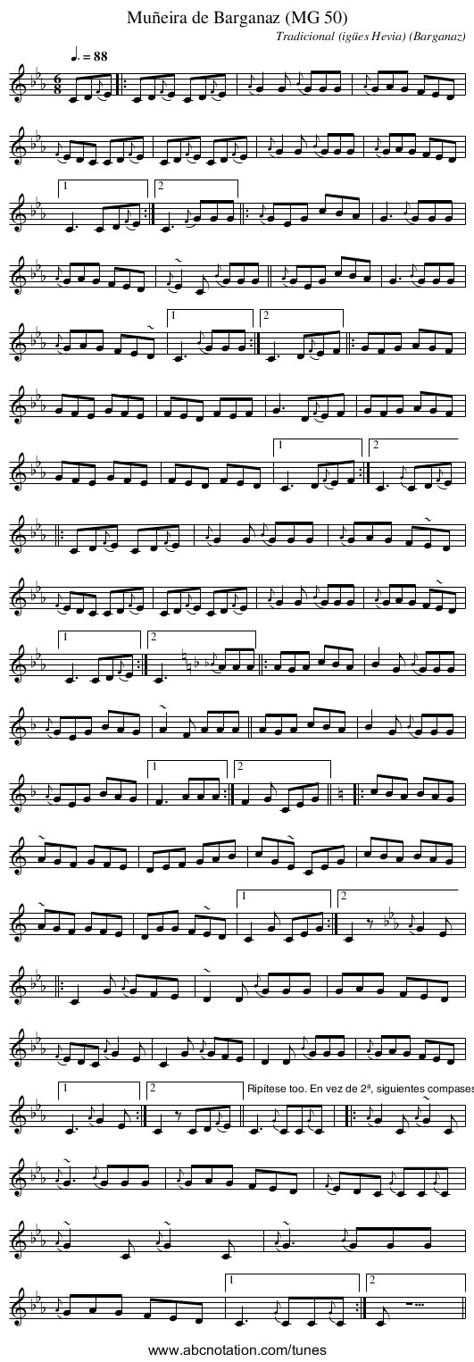 Muñeira de Barganaz (MG 50) - staff notation