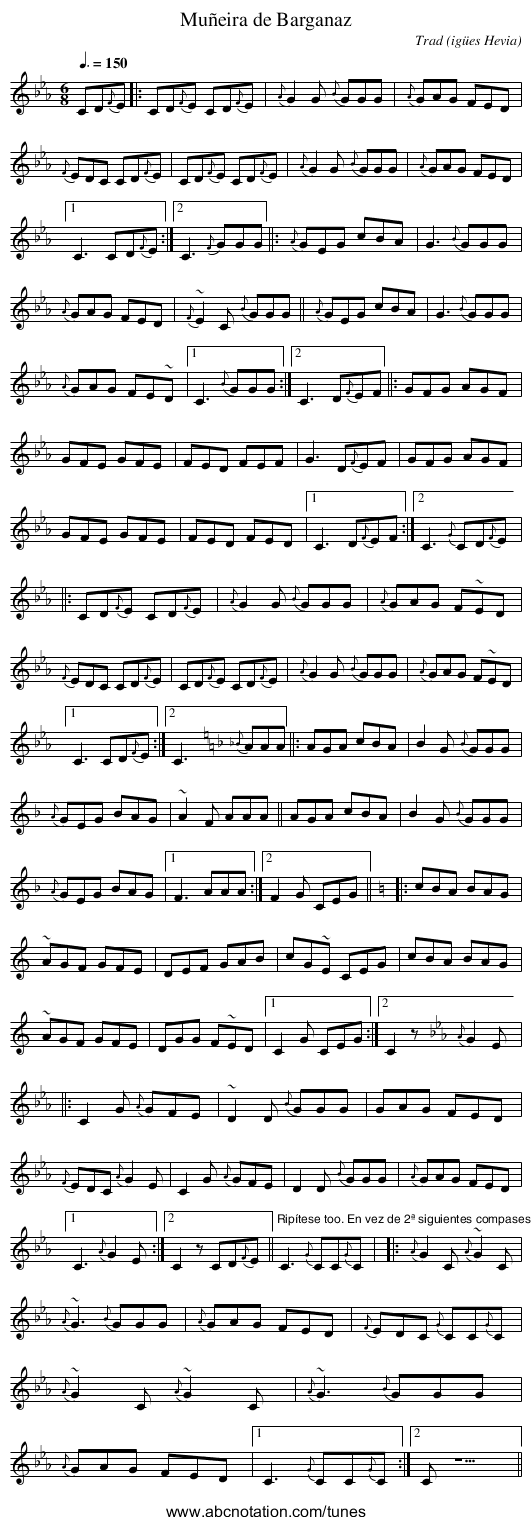 Muñeira de Barganaz - staff notation