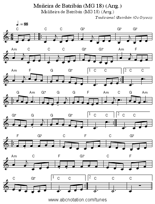 Muñeira de Batribán (MG 18) (Arrg.) - staff notation