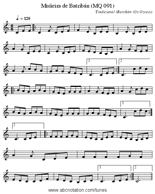 Muñeira de Batribán (MQ 091) - staff notation