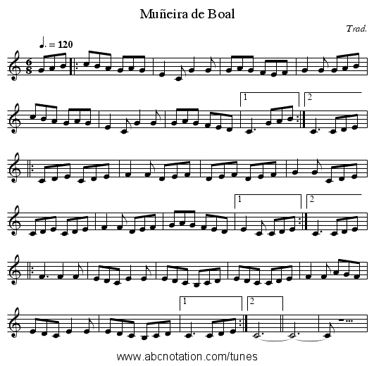 Muñeira de Boal - staff notation