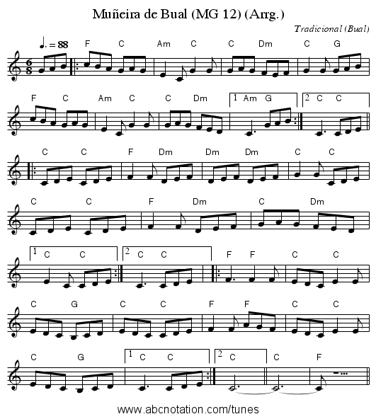 Muñeira de Bual (MG 12) (Arrg.) - staff notation