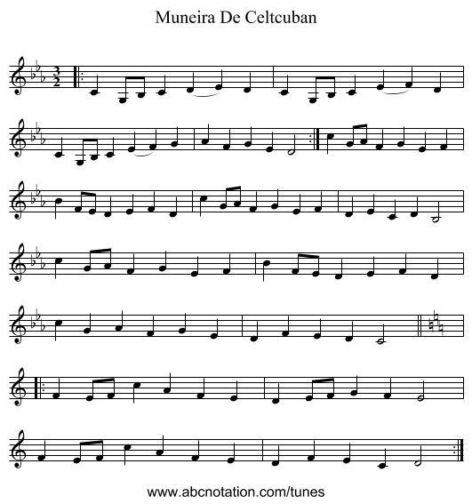 Muneira De Celtcuban - staff notation