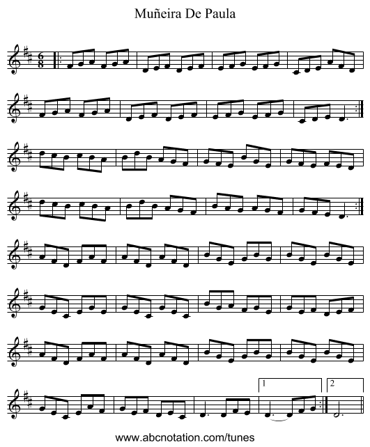 Muñeira De Paula - staff notation