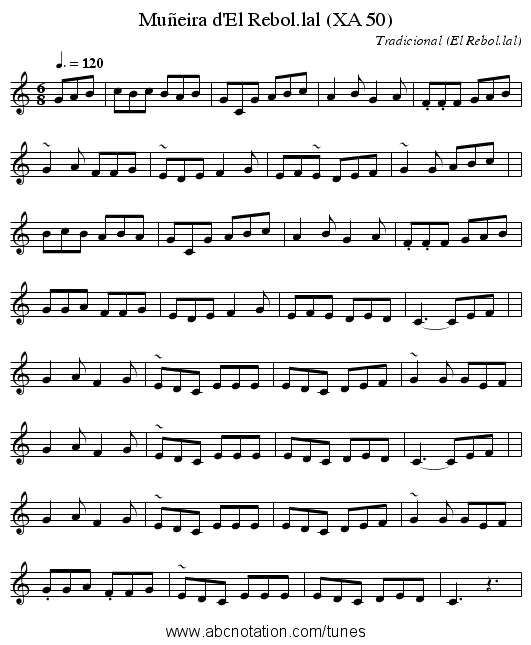 Muñeira d'El Rebol.lal (XA 50) - staff notation