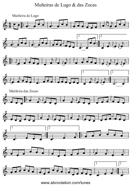 Muñeiras de Lugo & das Zocas - staff notation