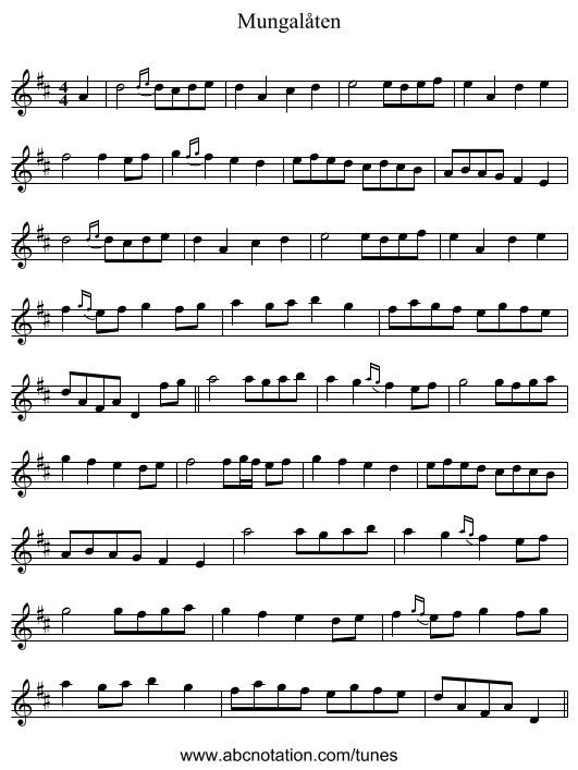 Mungalåten - staff notation
