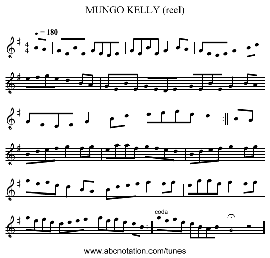 MUNGO KELLY (reel) - staff notation