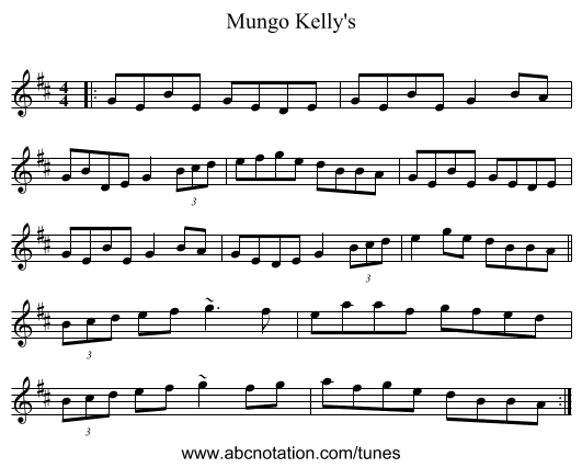 Mungo Kelly's - staff notation