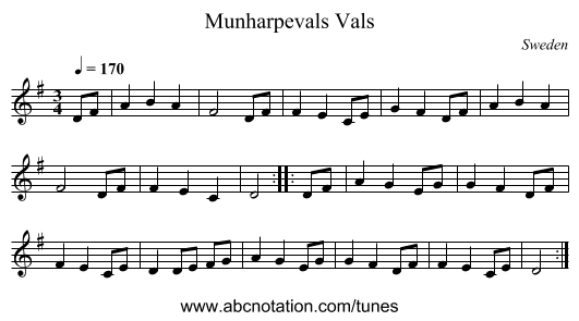 Munharpevals Vals - staff notation
