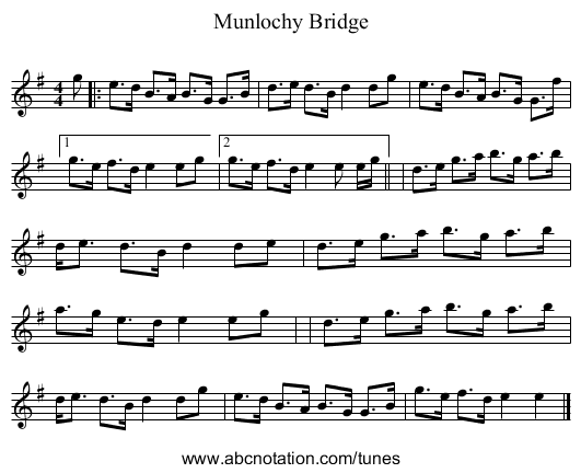Munlochy Bridge - staff notation