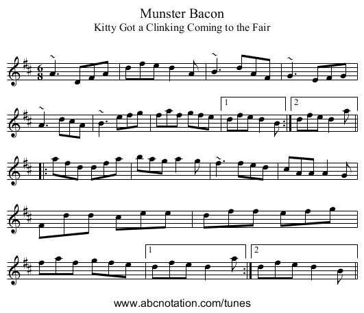 Munster Bacon - staff notation