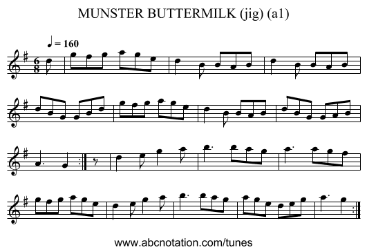 MUNSTER BUTTERMILK (jig) (a1) - staff notation