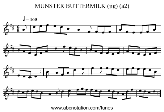 MUNSTER BUTTERMILK (jig) (a2) - staff notation
