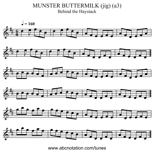 MUNSTER BUTTERMILK (jig) (a3) - staff notation